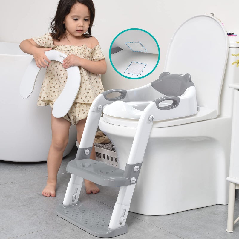 SKYROKU Toilet Potty Training Seat with Step Stool Ladder, Toddler Potty Seat for Kids and Toddler Boys Girls, Splash Guard and Safety Handles(Grey) - Image 5