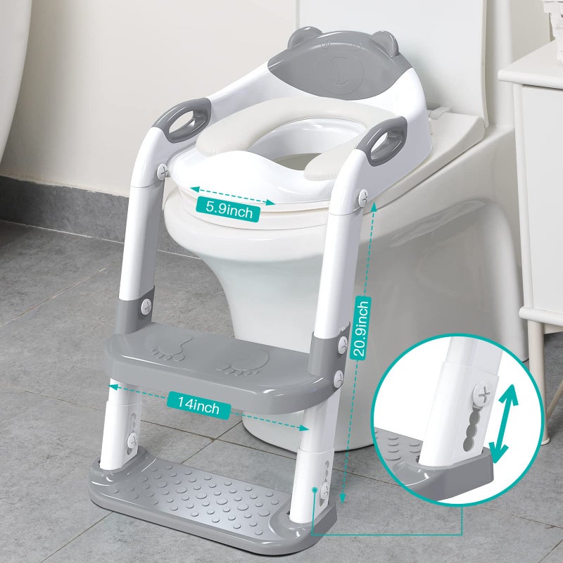 SKYROKU Toilet Potty Training Seat with Step Stool Ladder, Toddler Potty Seat for Kids and Toddler Boys Girls, Splash Guard and Safety Handles(Grey) - Image 2