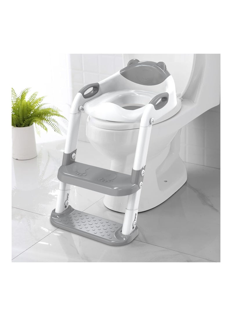 SKYROKU Potty Training Seat With Step Stool Ladder Splash Guard And Safety Handles Grey  - Image 1