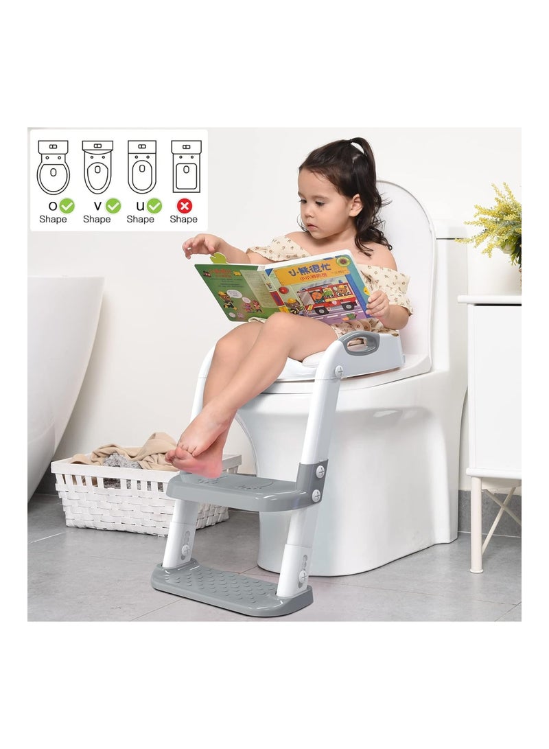 SKYROKU Potty Training Seat With Step Stool Ladder Splash Guard And Safety Handles Grey  - Image 3