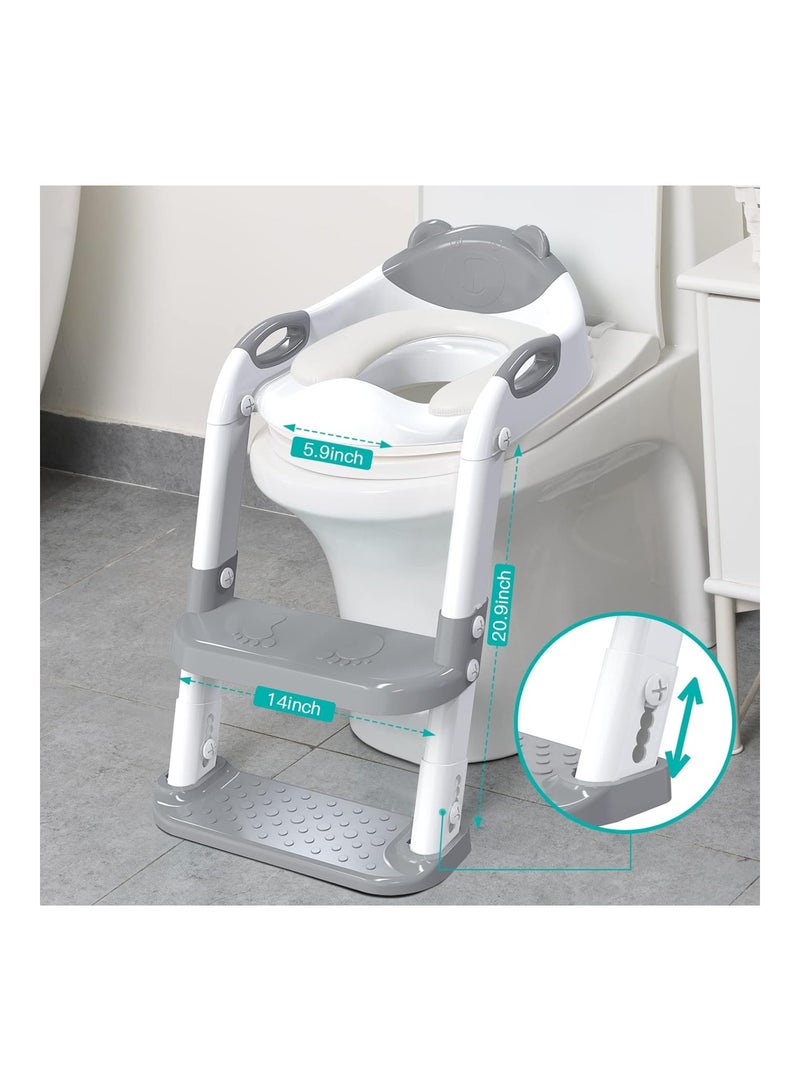 SKYROKU Potty Training Seat With Step Stool Ladder Splash Guard And Safety Handles Grey  - Image 2
