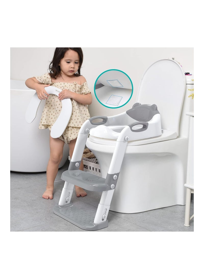SKYROKU Potty Training Seat With Step Stool Ladder Splash Guard And Safety Handles Grey  - Image 5