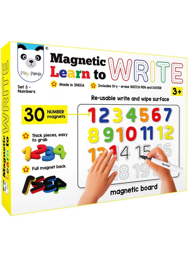 Play Panda Magnetic Learn to Write Numbers - Includes Write and Wipe Magnetic Board, 30 Number Magnets, Dry Erase Sketch Pen and Duster - Simplify Teaching and Learning Yellow - Image 1