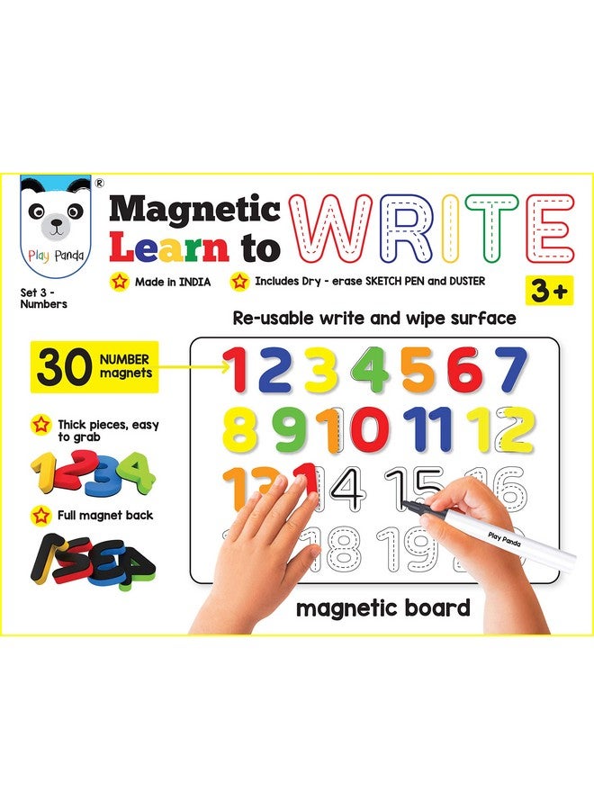 Play Panda Magnetic Learn to Write Numbers - Includes Write and Wipe Magnetic Board, 30 Number Magnets, Dry Erase Sketch Pen and Duster - Simplify Teaching and Learning Yellow - Image 2