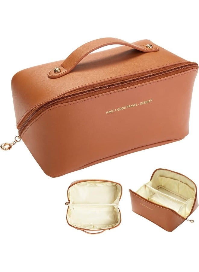 1pc PU Leather Multifunctional Storage Makeup Bag (Brown) - Image 2