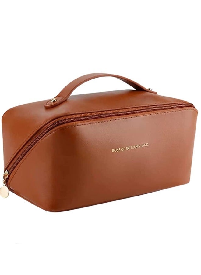 1pc PU Leather Multifunctional Storage Makeup Bag (Brown) - Image 3