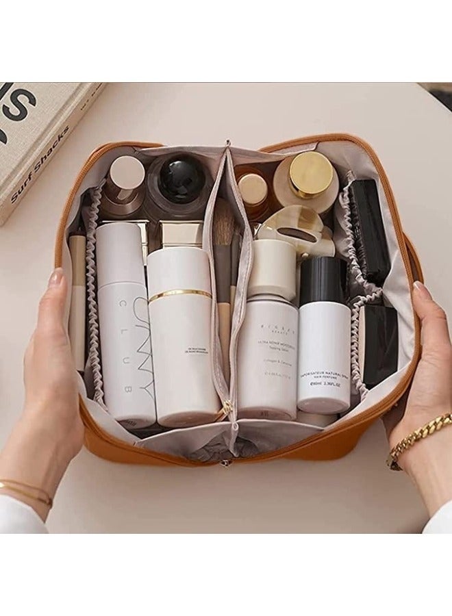 1pc PU Leather Multifunctional Storage Makeup Bag (Brown) - Image 5