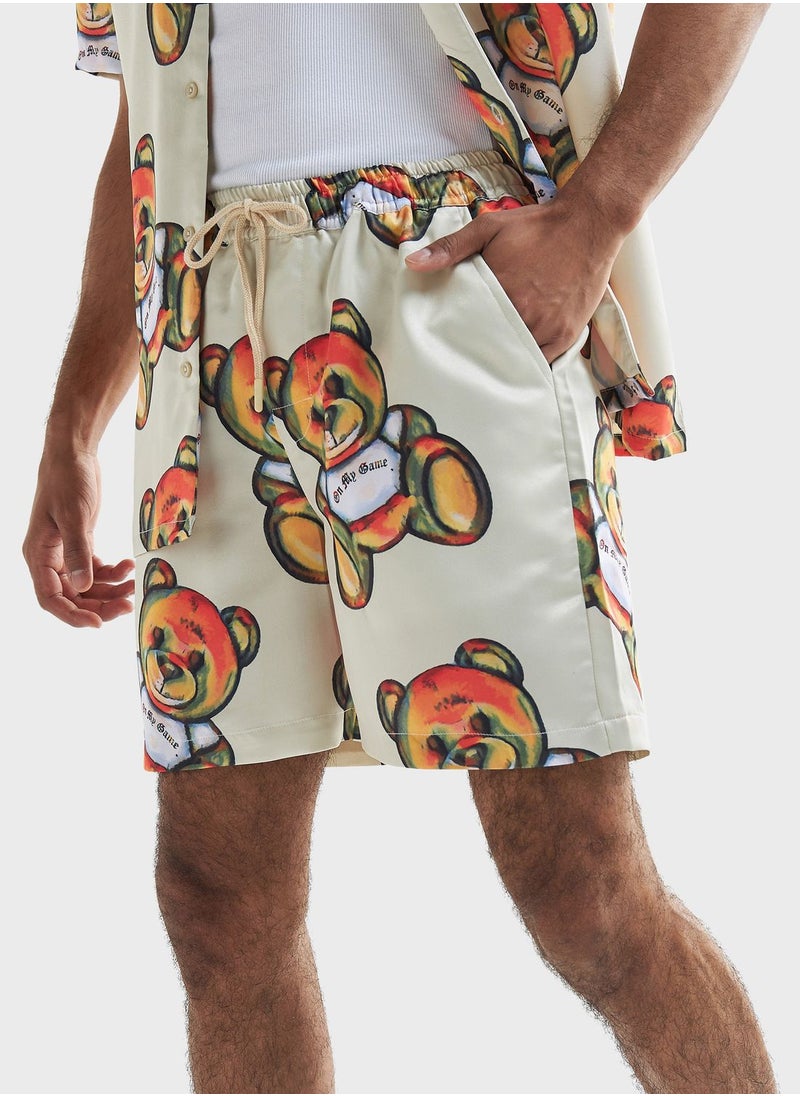 FAV Teddy Bear Print  Drawstring Shorts  - Image 1