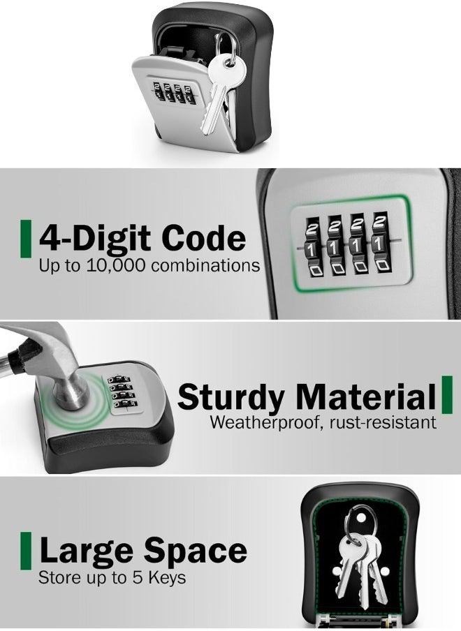 Key Lock Box Safety Password Number Code, 4 Digits Wall Mounted Key Safe Box for Keys Storage Combination Cabinet Lock Outdoor Indoor Home Office Garage Garden