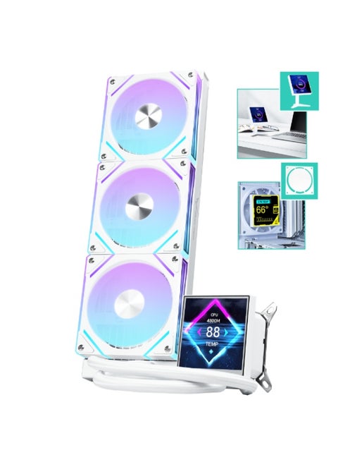 Thermo Raptor RT360 White ARGB AIO Liquid Cooler with 4-Inch Detachable Magnetic Programmable Display