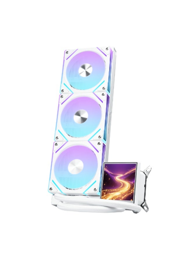 ثيرمو مبرد مائي ثيرمو رابتور RT360 مع شاشة قابلة للبرمجة مقاس 4 انش مغناطسية قابلة للإزالة مراوح ARGB لون أبيض - Image 2