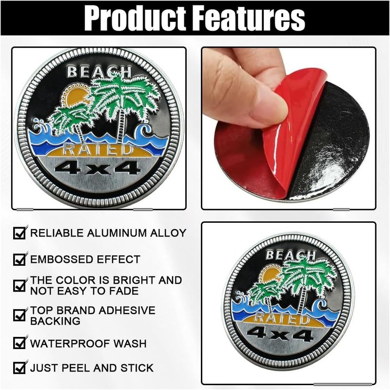 GLSOWEE Beach Badge Rated Car Emblem, 4 x 4 3D Metal Car Badge Decals Stickers Round Emblem Decals, Auto Exterior Emblems Badge Compatible with Vehicles Trucks SUV RV (Beach Rated) Fade proof - Image 3