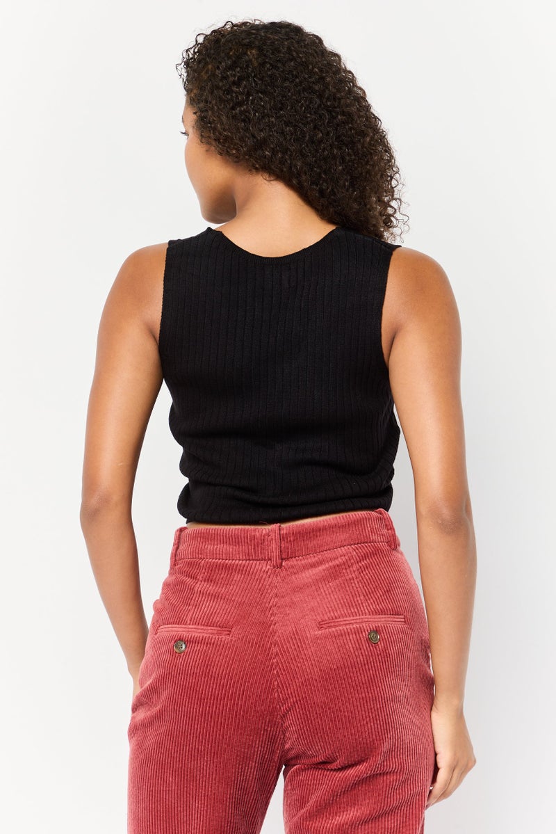 Asos Design Women V Neck Sleeveless Textured Tank Top, Black  - Image 2