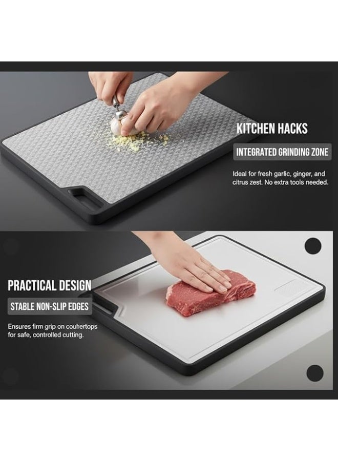 Double-Sided Stainless Steel and Wheat straw PP Board, 36.5 x 28 cm, Suitable for Meat, Fruits and Vegetables cuting, Dishwasher Safe - Image 3