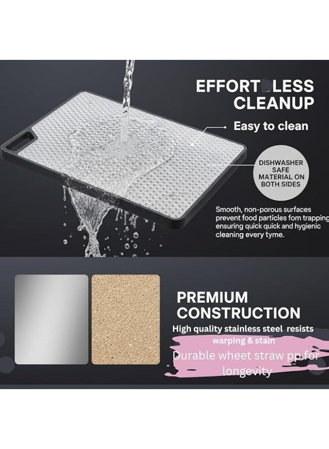 Double-Sided Stainless Steel and Wheat straw PP Board, 36.5 x 28 cm, Suitable for Meat, Fruits and Vegetables cuting, Dishwasher Safe - Image 5