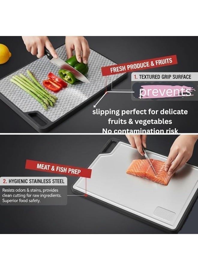 Double-Sided Stainless Steel and Wheat straw PP Board, 36.5 x 28 cm, Suitable for Meat, Fruits and Vegetables cuting, Dishwasher Safe - Image 4