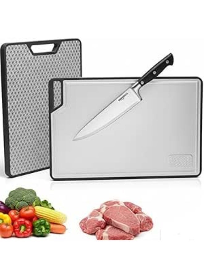 Double-Sided Stainless Steel and Wheat straw PP Board, 36.5 x 28 cm, Suitable for Meat, Fruits and Vegetables cuting, Dishwasher Safe - Image 1