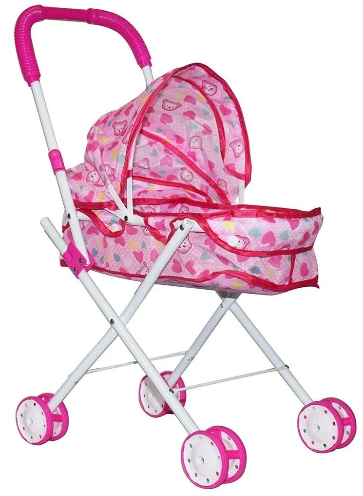 Baby Doll Stroller Fordable Baby Pram Trolley with Dolls for Girls and Boys Toys (Multi-Color) - Image 3