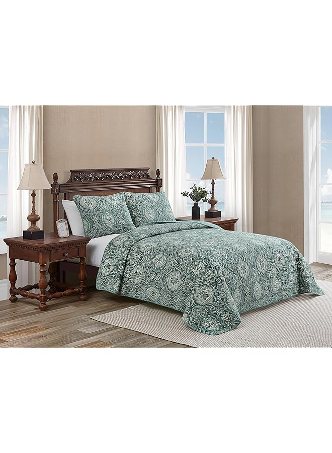 TOMMY Bahama Quilt Set Coastal Reversible Cotton Bedding With Matching Shams All Season Home Decor King Turtle Cove Green - Image 1
