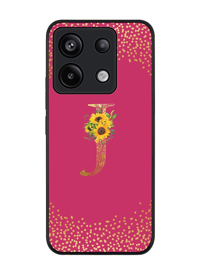 Stylizedd Rugged Black edge case for Poco X6 5G - Custom Monogram Initial Letter Floral Pattern Alphabet - J ( Deep Pink Rose ) - Image 1