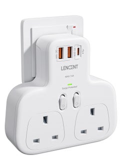 لينسينت محول قابس مزدوج LENCENT مع 3 فتحات USB، وصلة توصيل متعددة، محول توصيل ثنائي الاتجاه مع PD 20 وات USB-C و2 USB-A QC 3.0، مقبس موسع التوصيل المحمي من التيار الزائد، 13 أمبير 3250 وات  - Image 1