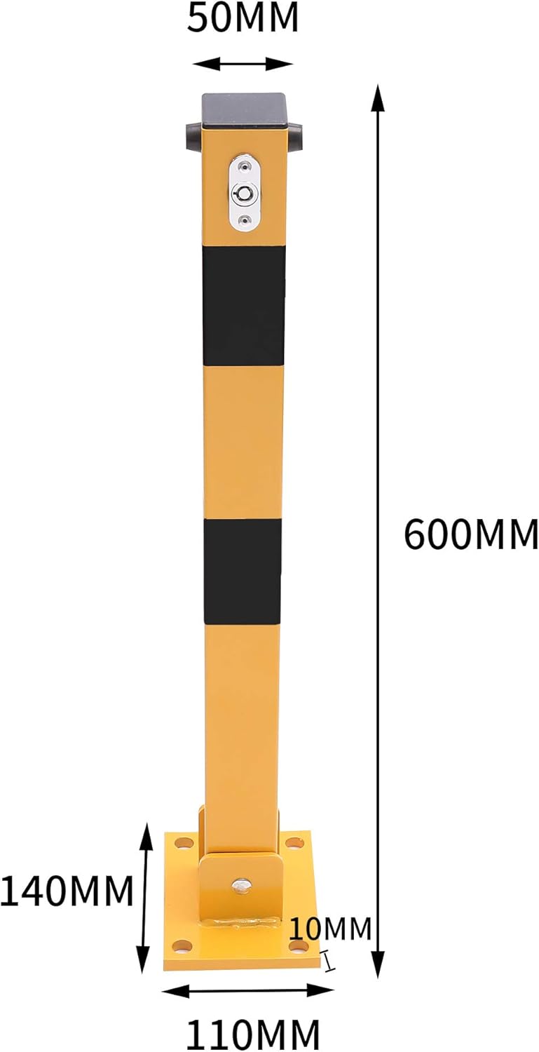 TOPWAY Lockable Fold Down Car Parking Barrier Post - Yellow and Black, 60cm Height - Image 3