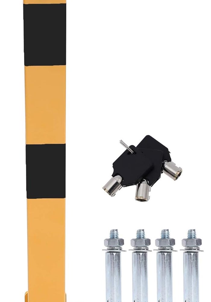 TOPWAY Lockable Fold Down Car Parking Barrier Post - Yellow and Black, 60cm Height - Image 1