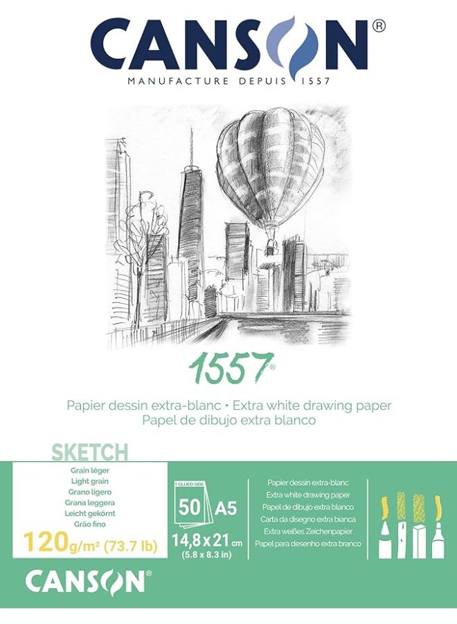 CANSON A5 Size Extra White  Sketch Paper Pad 120gsm Thickness 50 Sheets - Image 1