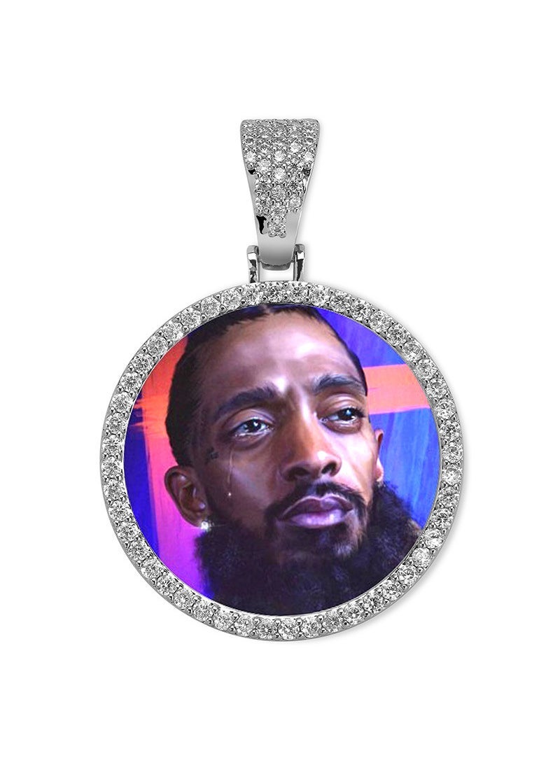 DIY Photo Memory Pendant Hip Hop Jewelry Necklace silver medium round 60cm twist chain