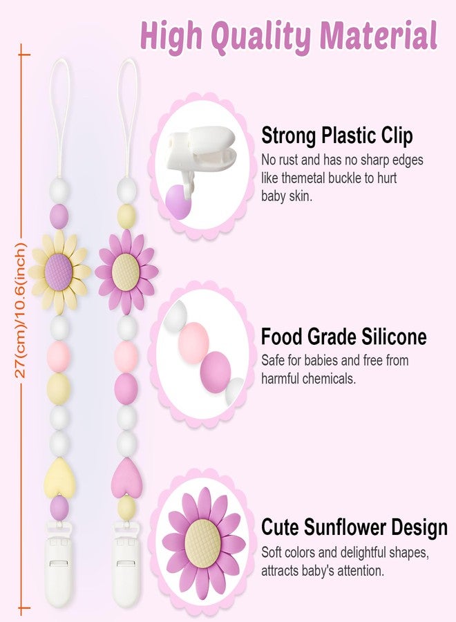 LSTRAGY 2 Pack Silicone Pacifier Clip for Boys and Girls, Features One-Piece Design Pacifier Strap with Clip, Adorable Sunflower Pacifier Holder for Baby Teethers and Toys - Image 5