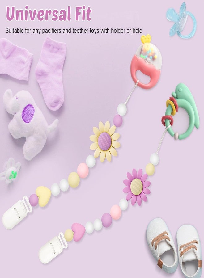 LSTRAGY 2 Pack Silicone Pacifier Clip for Boys and Girls, Features One-Piece Design Pacifier Strap with Clip, Adorable Sunflower Pacifier Holder for Baby Teethers and Toys - Image 4