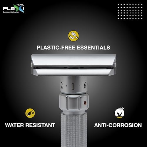 Pearl Flexi Adjustable Safety Razor Version V12 - Reusable Metal made of 100% Brass | Adjustable from 1 to 6 Eco Friendly Double Edge for Men | Men's Shaving for | Holi Gift Option - Image 3