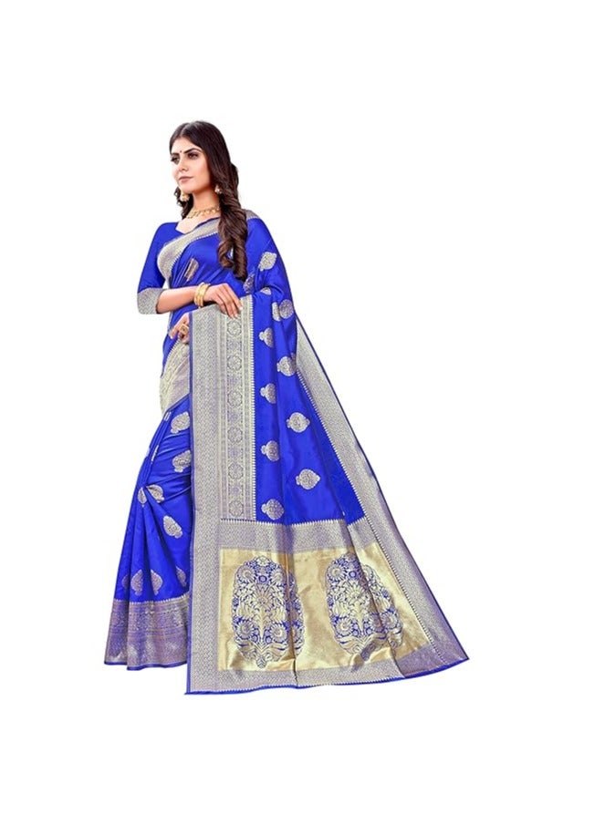 مملكة الإكسسوارات ساري حرير كانجيفارام الخالص للسيدات ساري حرير باناراسي مع قطعة بلوزة (paithani Pari122)  - Image 4