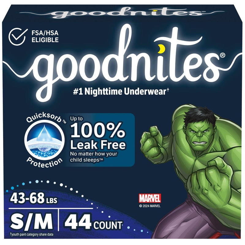 Goodnites Boys' Nighttime Bedwetting Underwear, Size S/M (43-68 lbs), 44 Ct (2 Packs of 22), Packaging May Vary - Image 1