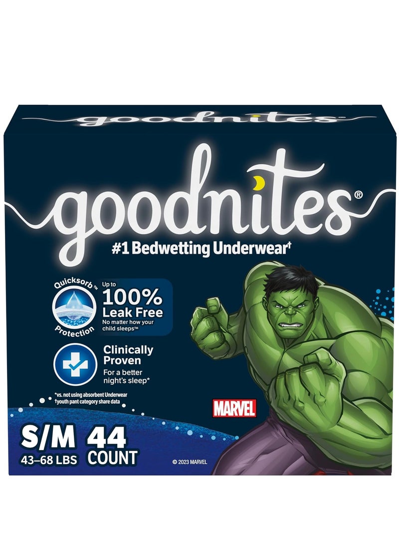 GoodNites Goodnites Boys' Nighttime Bedwetting Underwear, Size S/M (43-68 lbs), 44 Ct (2 Packs of 22), Packaging May Vary  - Image 1