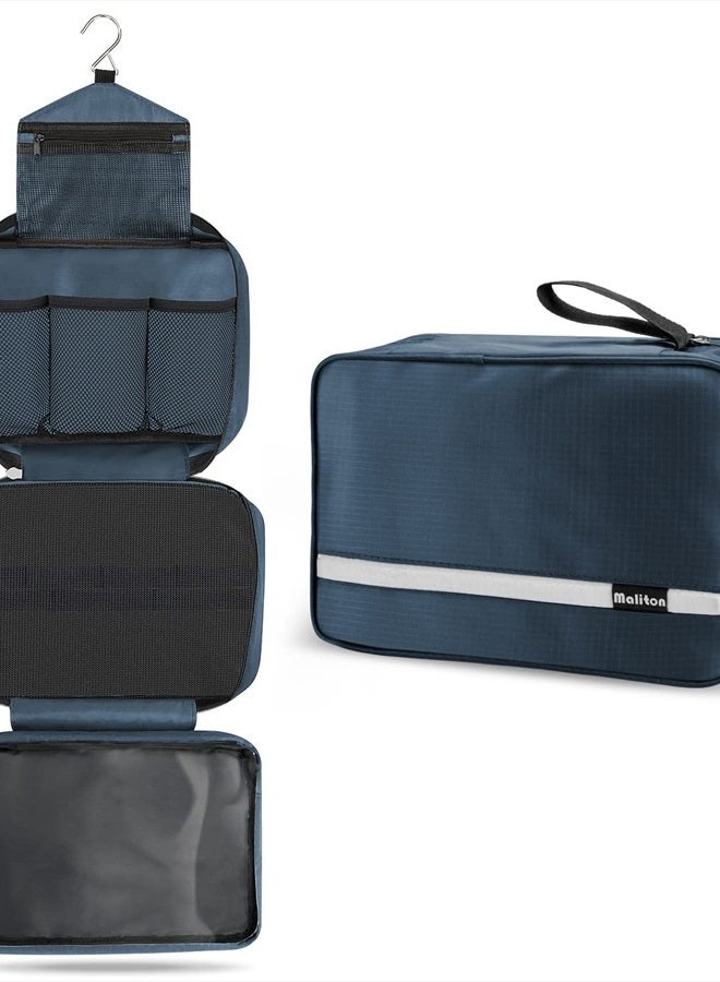 Maliton Hanging Toiletry Bag | Compact Travel Toiletry Bag for Men/Women | Foldable Mens Hygiene Bag with 4 Compartments| Waterproof Travel Bathroom Bag (Navy Blue) - Image 1