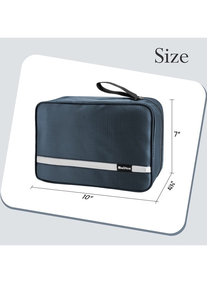 Maliton Hanging Toiletry Bag | Compact Travel Toiletry Bag for Men/Women | Foldable Mens Hygiene Bag with 4 Compartments| Waterproof Travel Bathroom Bag (Navy Blue) - Image 3