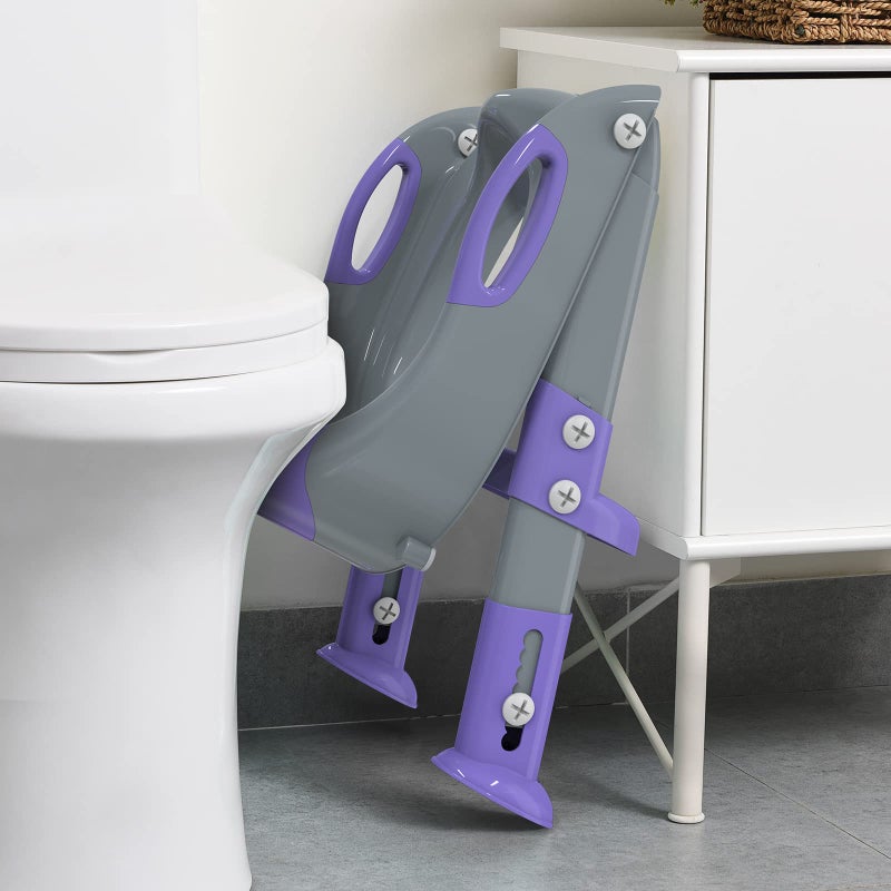 SKYROKU Potty Training Seat with Step Stool Ladder, SKYROKU Potty Training Toilet for Kids Boys Girls Toddlers - Comfortable Safe Potty Seat with Anti-Slip Pads Ladder Grey Purple  - Image 3