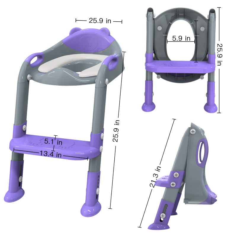 SKYROKU Potty Training Seat with Step Stool Ladder, SKYROKU Potty Training Toilet for Kids Boys Girls Toddlers - Comfortable Safe Potty Seat with Anti-Slip Pads Ladder Grey Purple  - Image 5