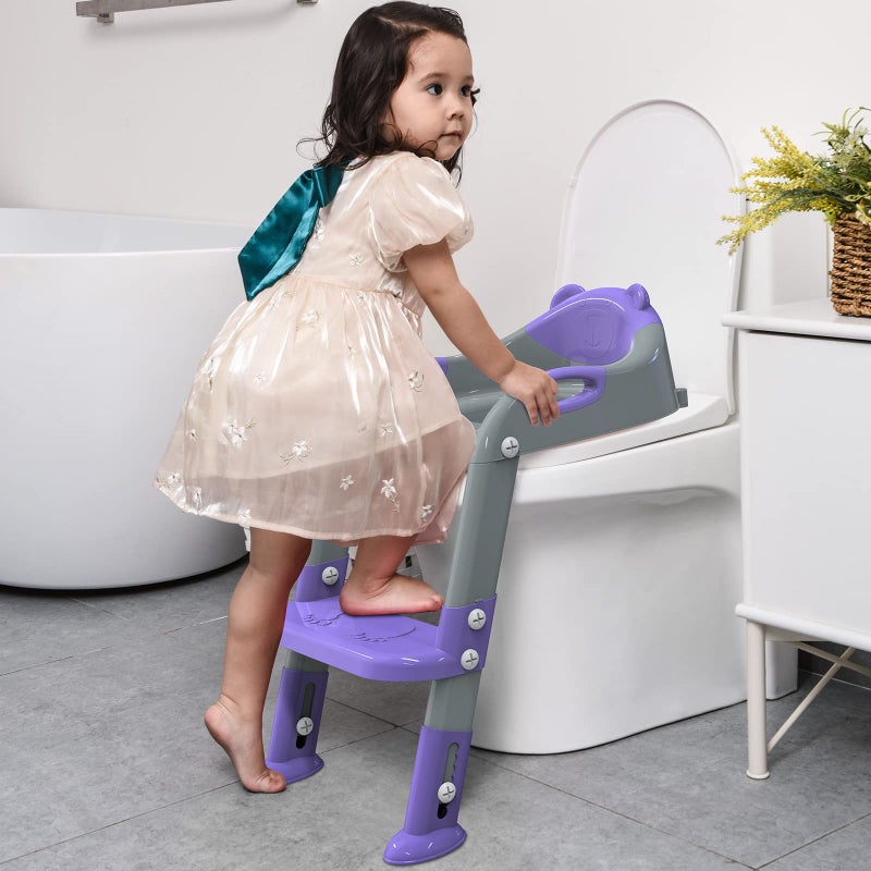 SKYROKU Potty Training Seat with Step Stool Ladder, SKYROKU Potty Training Toilet for Kids Boys Girls Toddlers - Comfortable Safe Potty Seat with Anti-Slip Pads Ladder Grey Purple  - Image 4