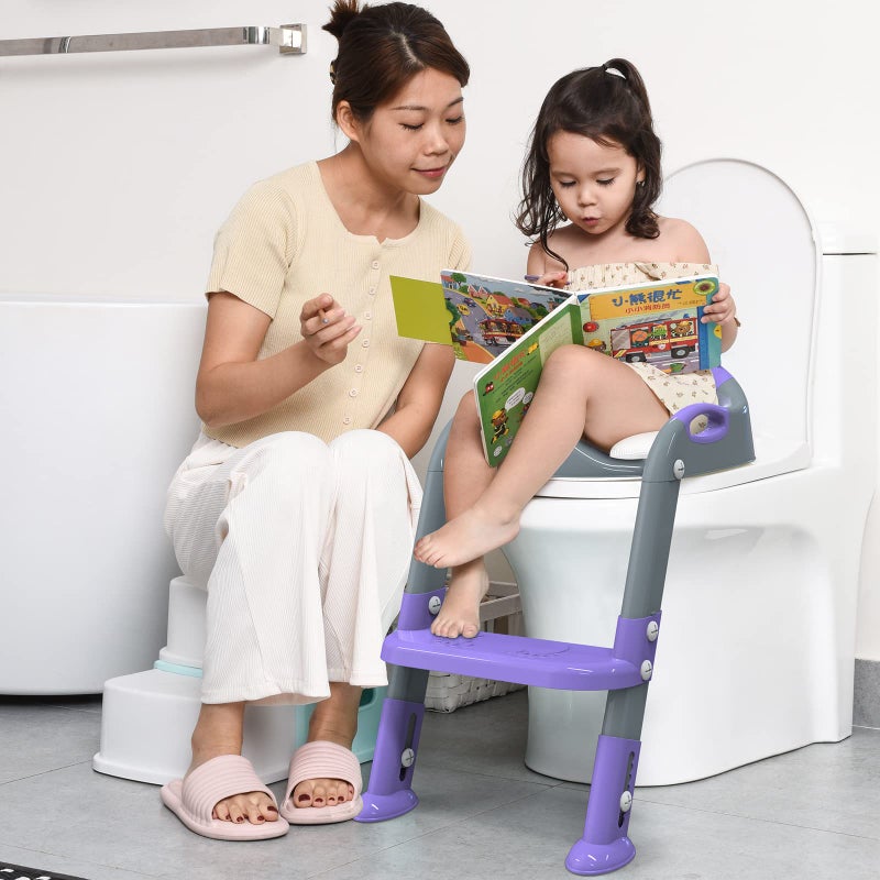 SKYROKU Potty Training Seat with Step Stool Ladder, SKYROKU Potty Training Toilet for Kids Boys Girls Toddlers - Comfortable Safe Potty Seat with Anti-Slip Pads Ladder Grey Purple  - Image 2