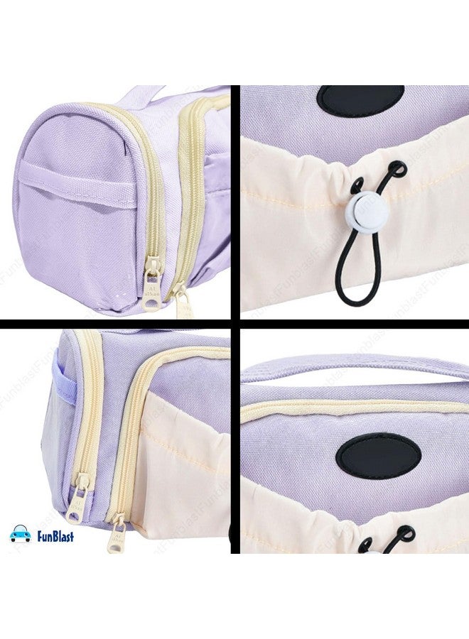 FunBlast Pencil Pouch for Girls - Large Capacity Zipper Pouch with Drawstring Pocket, Aesthetic Pouch, Kawaii Pencil Case, Cute Pouches for Girls, Multipurpose Pouch for Kids & Adults (Purple) - Image 4