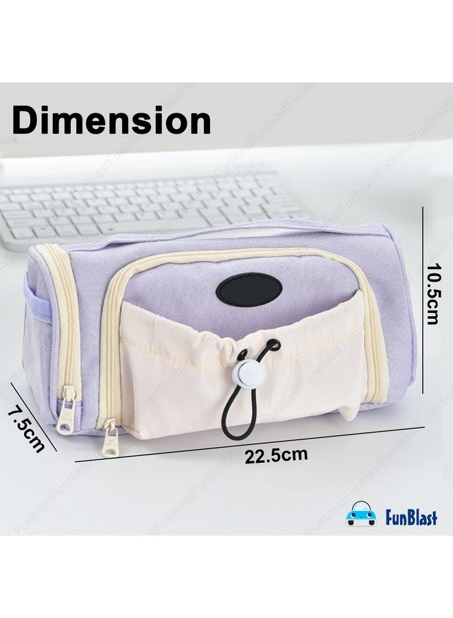 FunBlast Pencil Pouch for Girls - Large Capacity Zipper Pouch with Drawstring Pocket, Aesthetic Pouch, Kawaii Pencil Case, Cute Pouches for Girls, Multipurpose Pouch for Kids & Adults (Purple) - Image 3