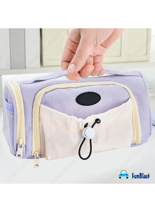 FunBlast Pencil Pouch for Girls - Large Capacity Zipper Pouch with Drawstring Pocket, Aesthetic Pouch, Kawaii Pencil Case, Cute Pouches for Girls, Multipurpose Pouch for Kids & Adults (Purple) - Image 5