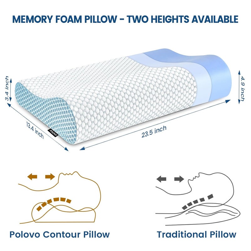 Polovo Memory Foam Pillows Neck Pillow for Sleeping, Ergonomic Contour Cervical Pillow Neck Support Bed Pillow for Side Back Stomach Sleeper, Orthopedic Pillow for Neck Pain Relief - Image 2