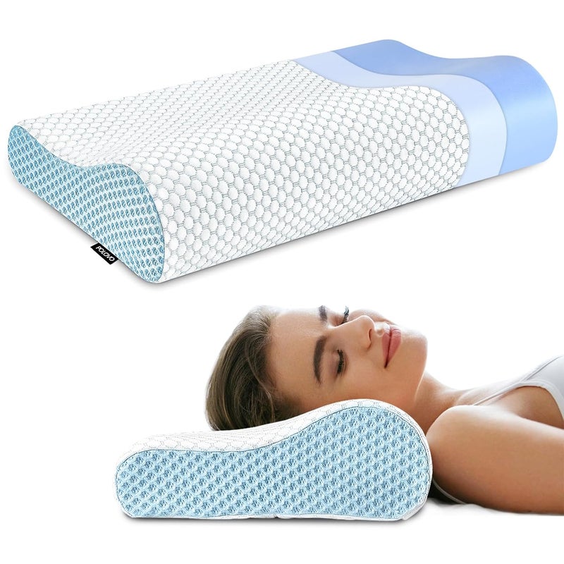 Polovo Memory Foam Pillows Neck Pillow for Sleeping, Ergonomic Contour Cervical Pillow Neck Support Bed Pillow for Side Back Stomach Sleeper, Orthopedic Pillow for Neck Pain Relief - Image 1