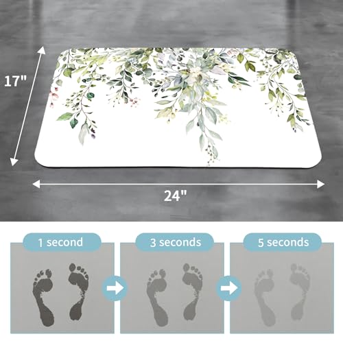 Gibelle Eucalyptus Leaves Bath Mat Rug Super Absorbent Quick Dry Thin Bathroom Rugs Fit Under Door Non Slip Rubber Backed Bathroom Floor Mat for in Front of Bathtub Sink Shower 17x24 Sage Green - Image 3