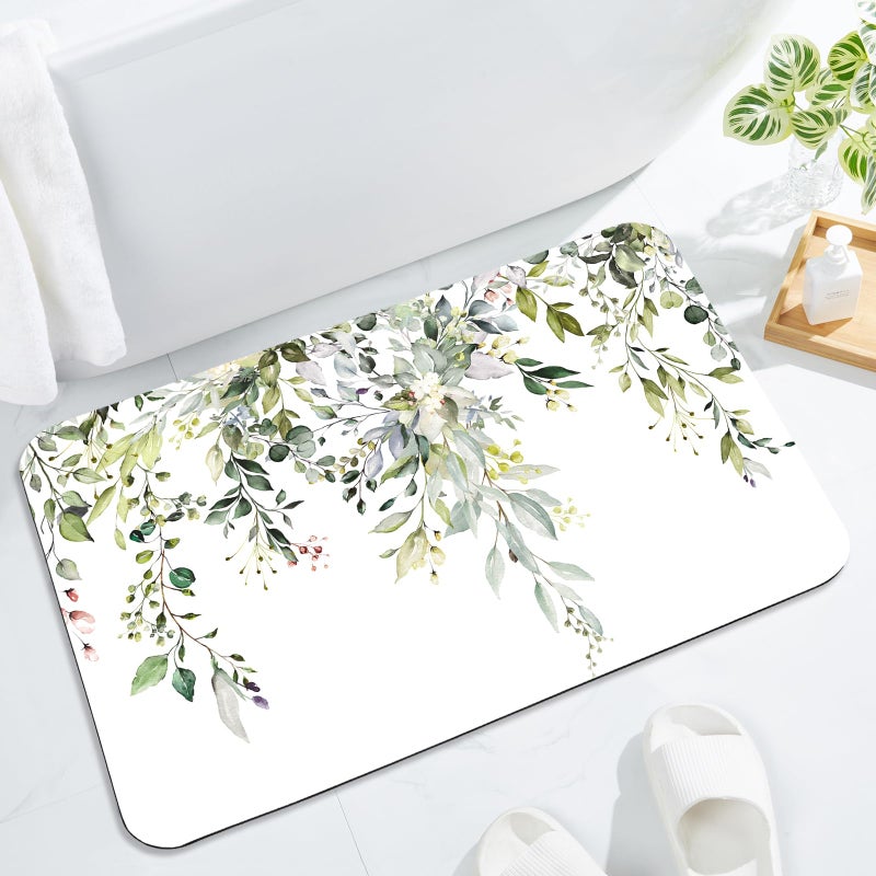 Gibelle Eucalyptus Leaves Bath Mat Rug Super Absorbent Quick Dry Thin Bathroom Rugs Fit Under Door Non Slip Rubber Backed Bathroom Floor Mat for in Front of Bathtub Sink Shower 17x24 Sage Green - Image 2