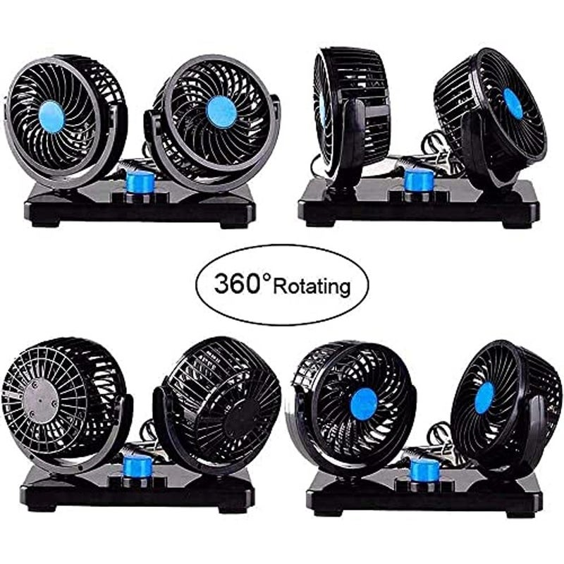 ALKAYAN Car Fan, 12V Electric 2 Speed Dual Head Fans for Seat Passenger Portable Car Seat Fan 360 Degree Rotatable Car Fan Quiet Strong Dashboard Cooling Air Circulation Fan for SUV, RV, Auto Vehicles Golf - Image 3