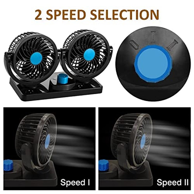ALKAYAN Car Fan, 12V Electric 2 Speed Dual Head Fans for Seat Passenger Portable Car Seat Fan 360 Degree Rotatable Car Fan Quiet Strong Dashboard Cooling Air Circulation Fan for SUV, RV, Auto Vehicles Golf - Image 4